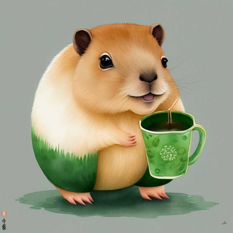 sadrat622 A mommy Capybara is drinking Japanese green tea from a