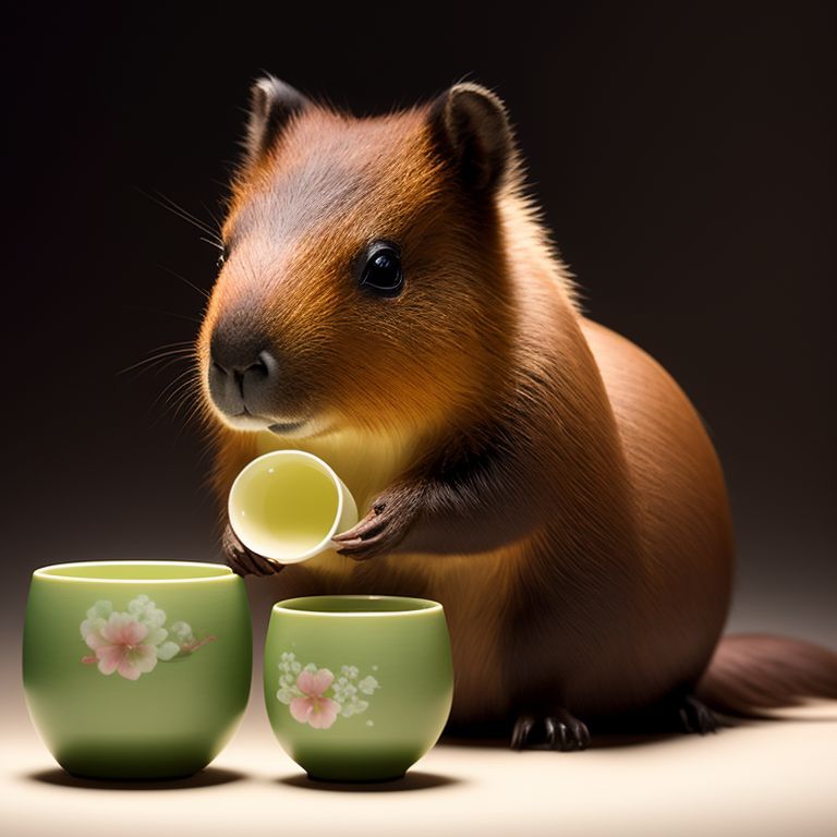 sadrat622 A mommy Capybara is drinking Japanese green tea from a