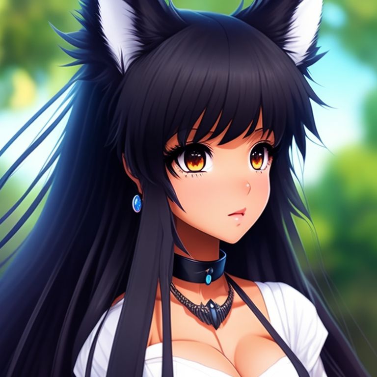 anime girl with black hair and cat ears