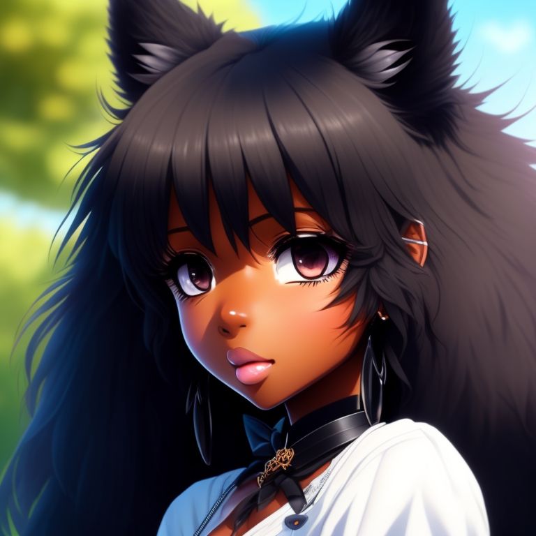Afraid Crow244 Black Girl Dark Skin Anime Girl Black Fluffy Long Hair Black Fluffy Fox Tail 2222