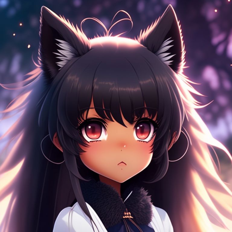 Afraid Crow244 Black Girl Dark Skin Anime Girl Black Fluffy Long Hair Black Fluffy Fox Tail 5579