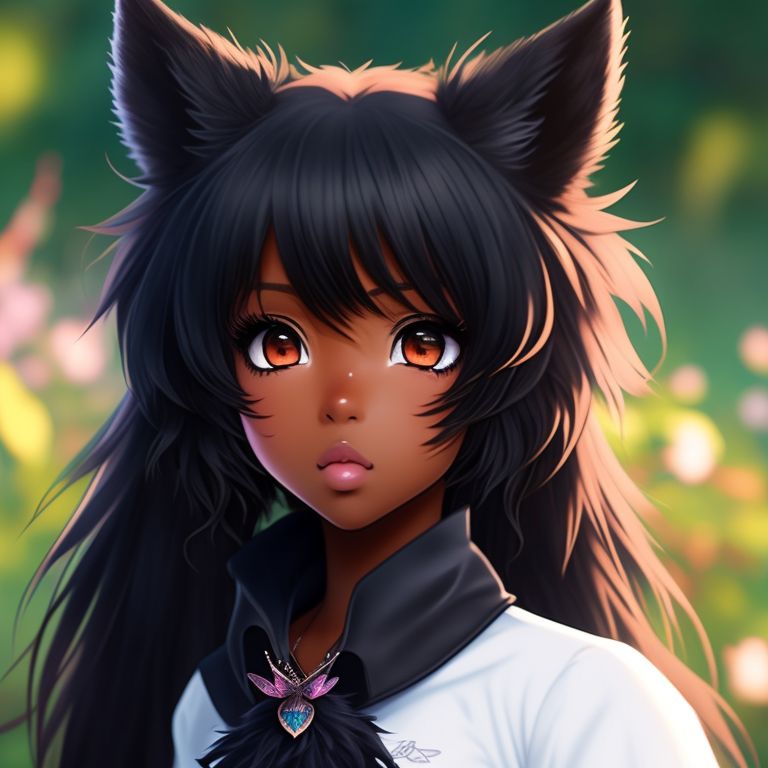 afraid-crow244: black girl, dark skin, anime girl, black fluffy long ...