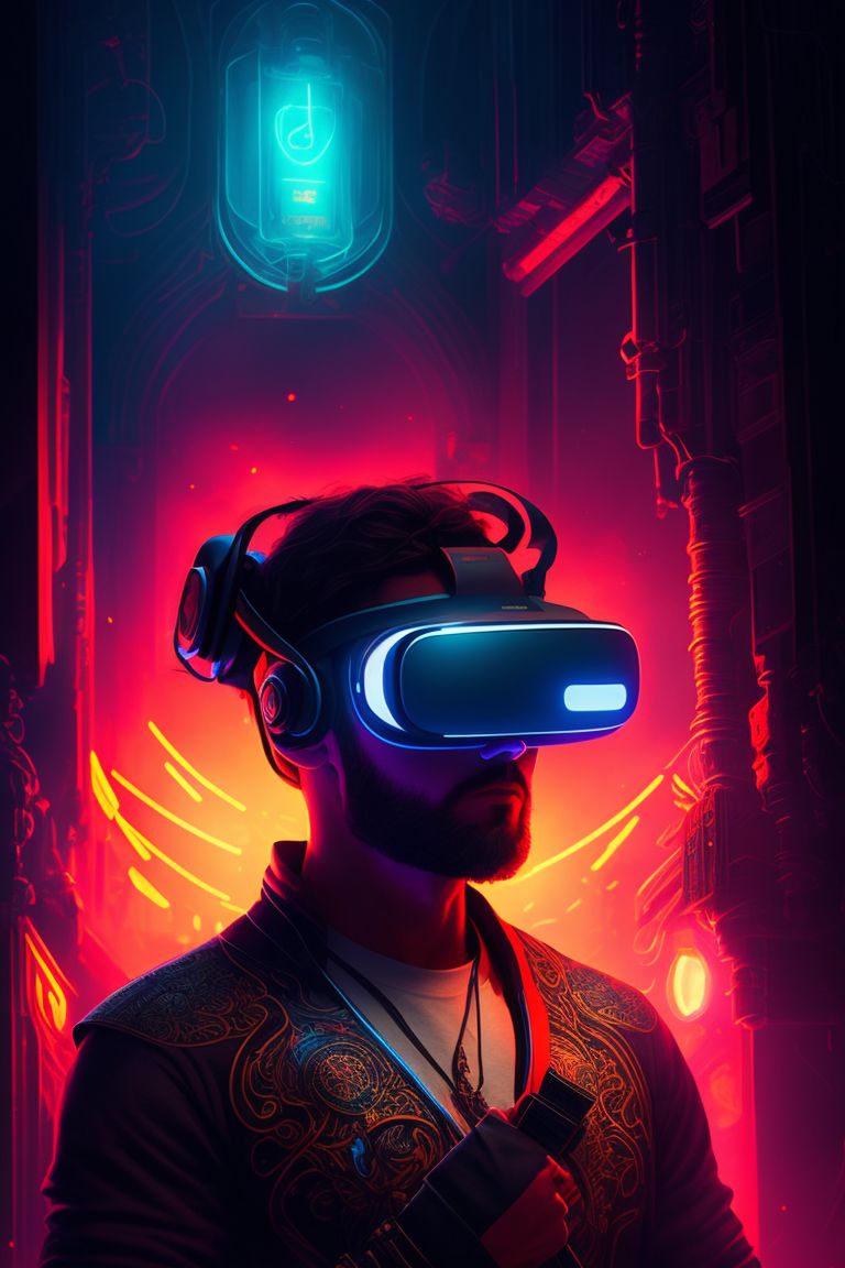 AngkarA: Adult male in casual clothes and VR headset exploring virtual  reality in dark room