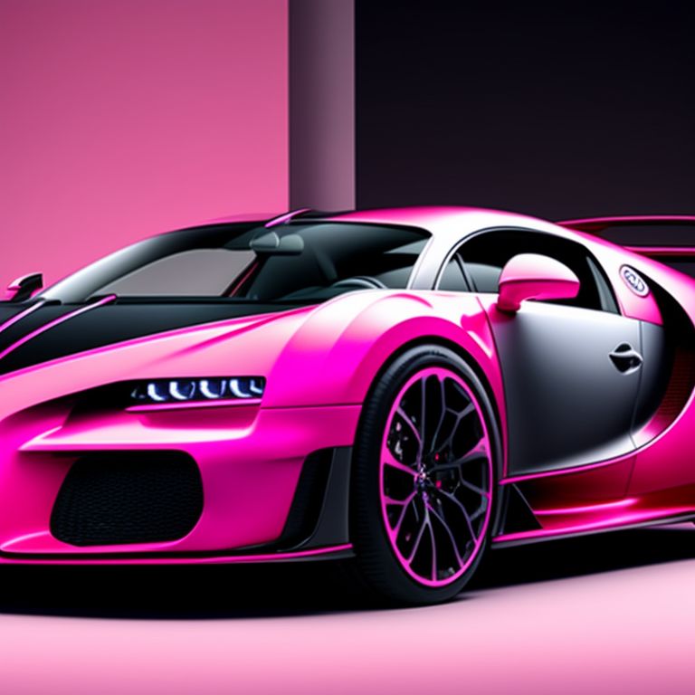 bugatti in pink color
, dynamic rendering of a bugatti in a vibrant pink hue, Highly detailed, with sharp focus and intricate lines, this digital painting evokes a sense of luxury and high-end style, created in the style of artstation's top trending artists, such as mandryk and jia, this piece is perfect for fans of sleek cars and unique color choices.