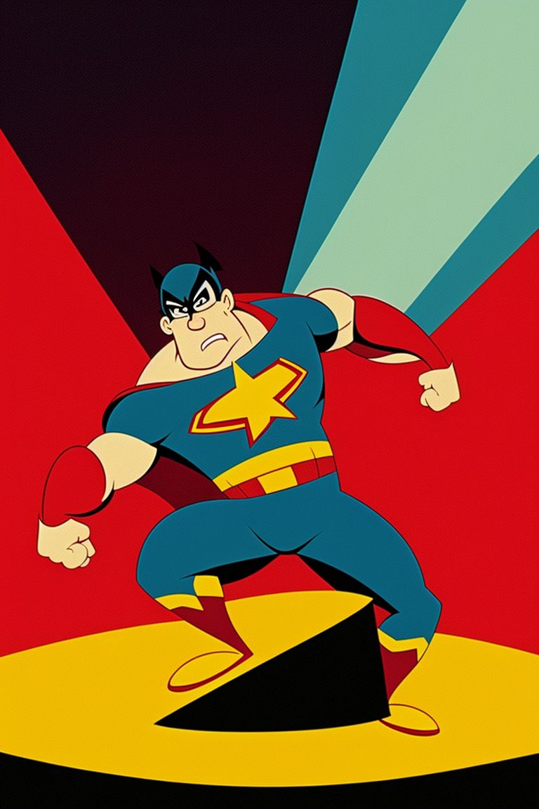 KOPF KI NO 2d cartoon marvel superhero lifting a rock