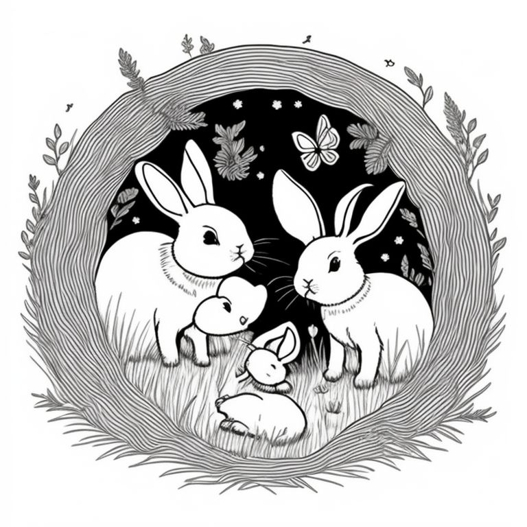 pushy-quelea296: Coloring page a bunny family in a burrow