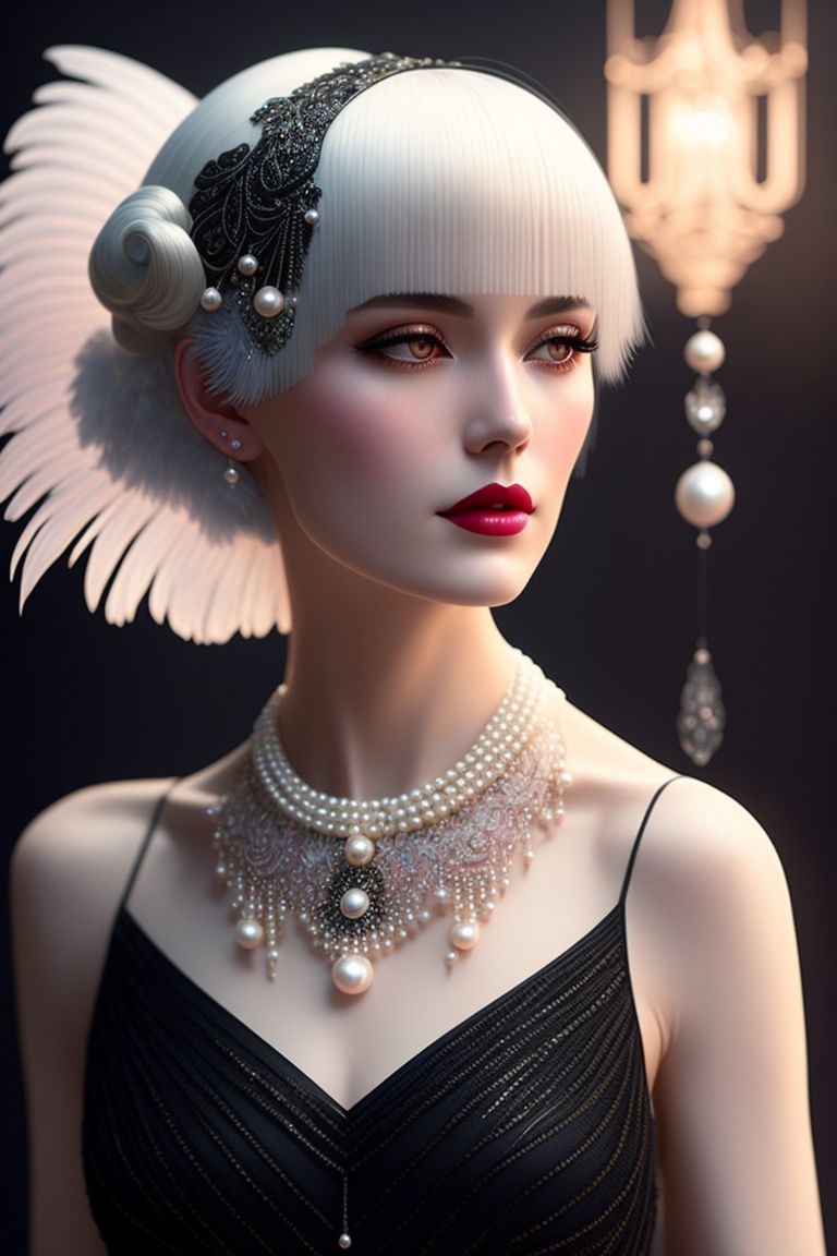 Lilla European woman, "white bob hair", 1920s style, fringe Black