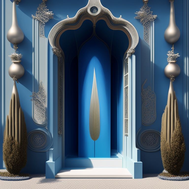 arid-ram792: giorgio armani store front with curves and blue theme, gaudi  style