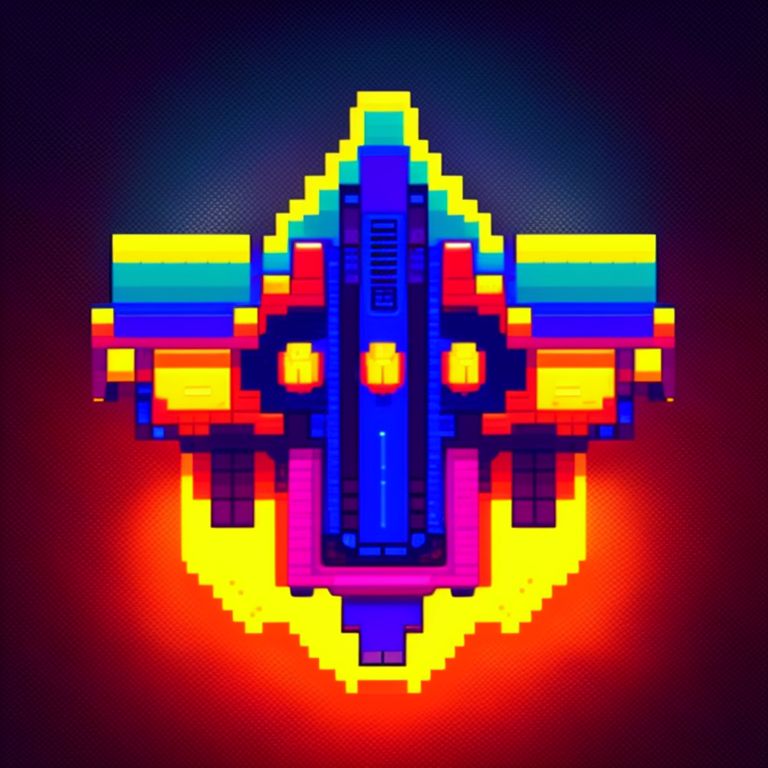 2d spaceship top-down sprite
, retro arcade style, Pixel art, Highly detailed, glowing neon colors, intense action, fast-paced, inspired by galaga and space invaders.