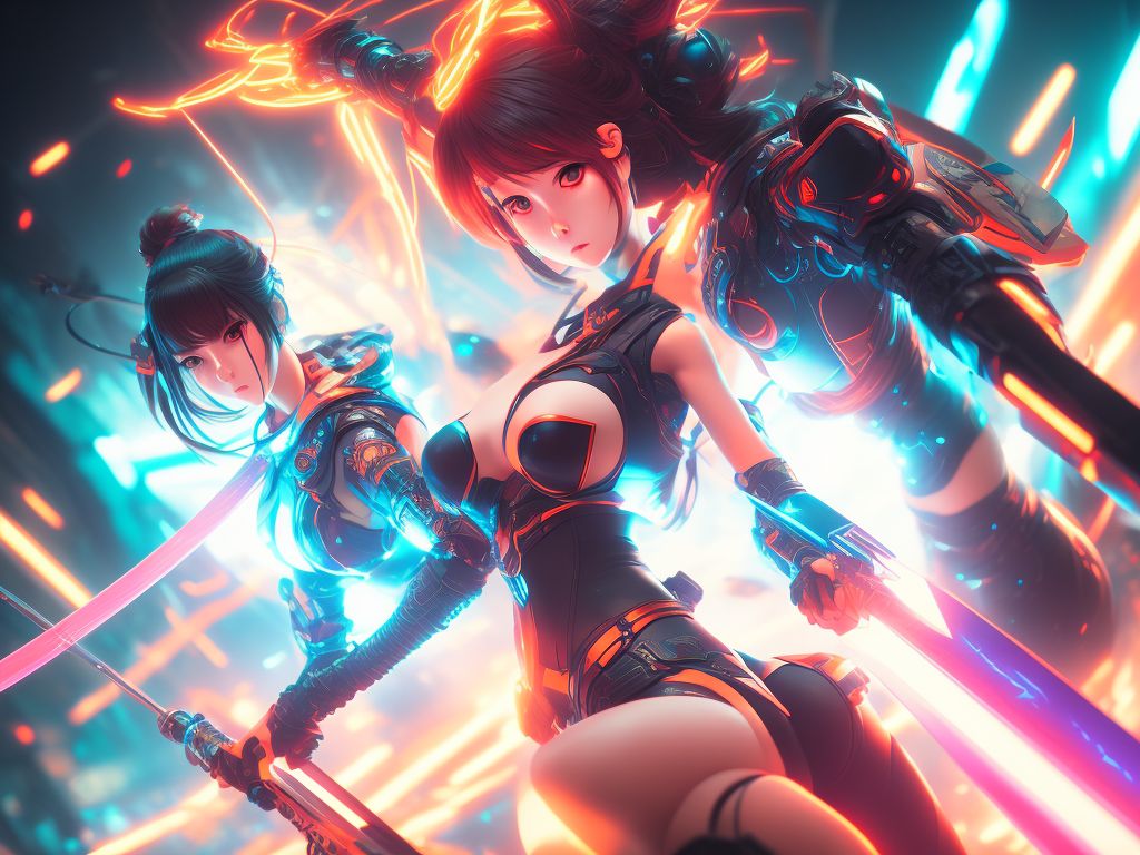 Katana Anime Girl Neon 4k 