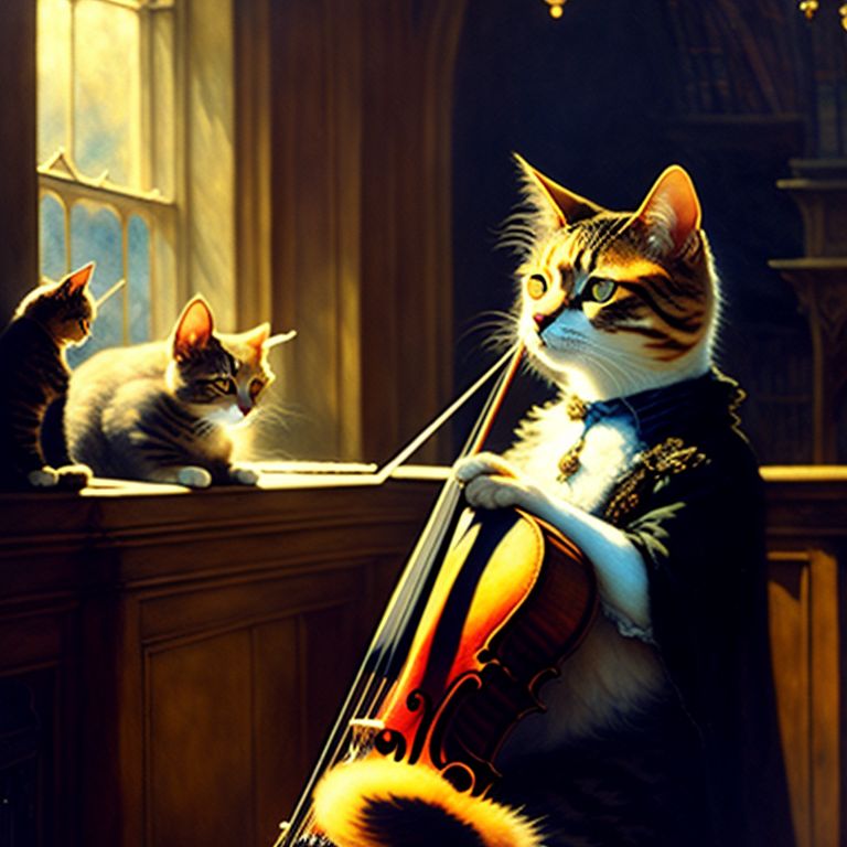 Station mock Frivillig shocked-elk847: A cat plays the violin in a concert hall