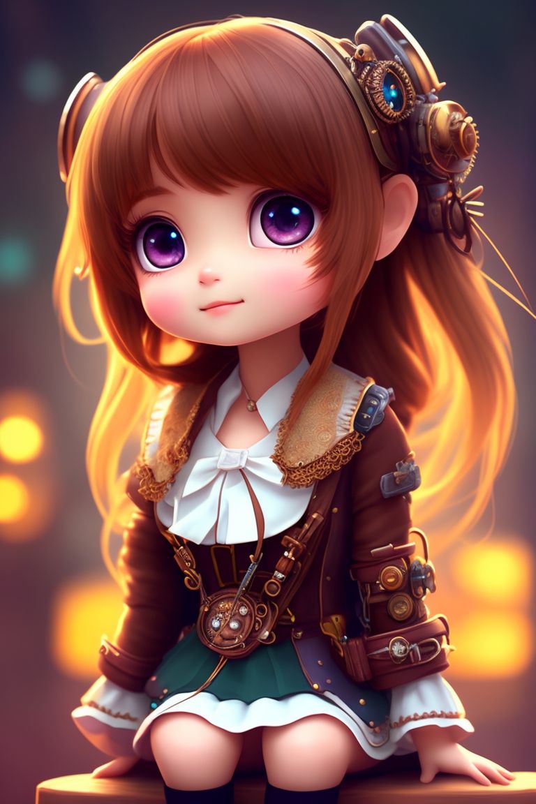 chibi anime girl with brown hair