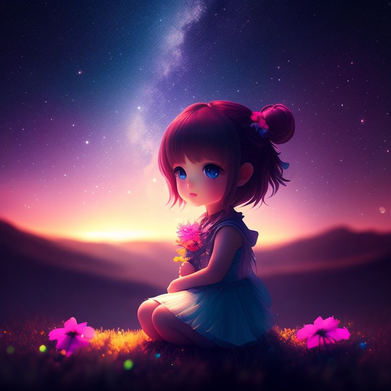 Night Sky Anime Girl Light Box Template Graphic by SweetieGraphics