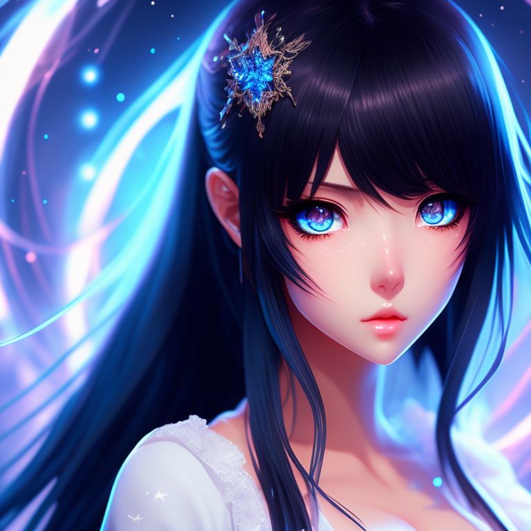 Black hair blue eyes deals anime girl