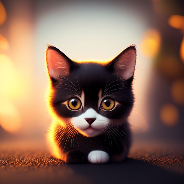 Chibi cat with big Cute Eyes, A lot of depth, Beautiful face, Sharp focus, Vibrant studio lighting, Depth of field, chibi, Tiny cute, 3d rendered