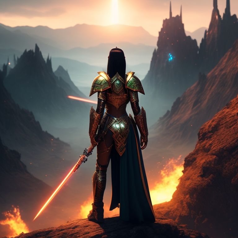 false-ibex383: As the sun sets in a distant galaxy, a female warrior ...