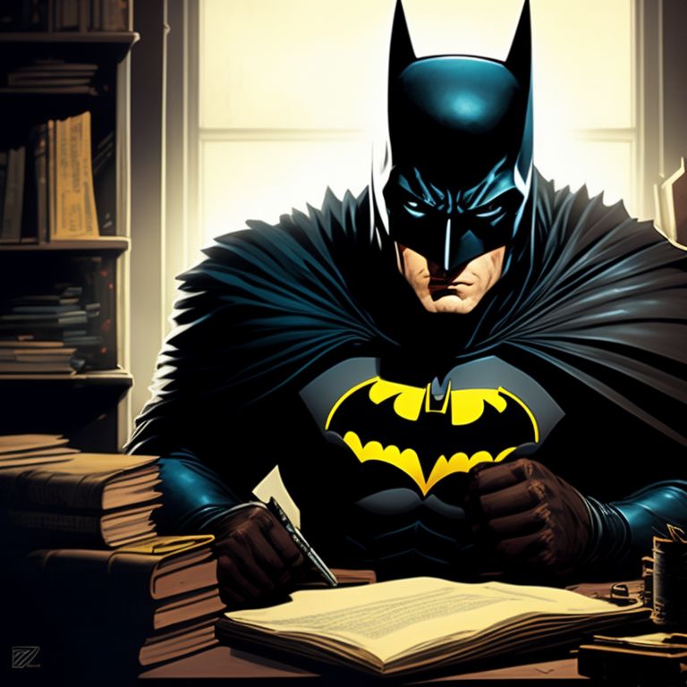 dark-chamois187: Batman struggling with homework in a elementary classroom.