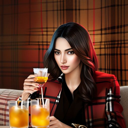 sparse-wren555: A beautiful girl drinking a cocktails wearing Burberry-checkered  shirt