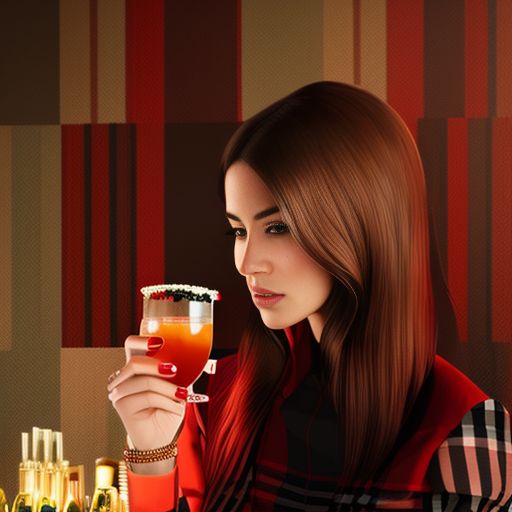 sparse-wren555: A beautiful girl drinking a cocktails wearing Burberry-checkered  shirt