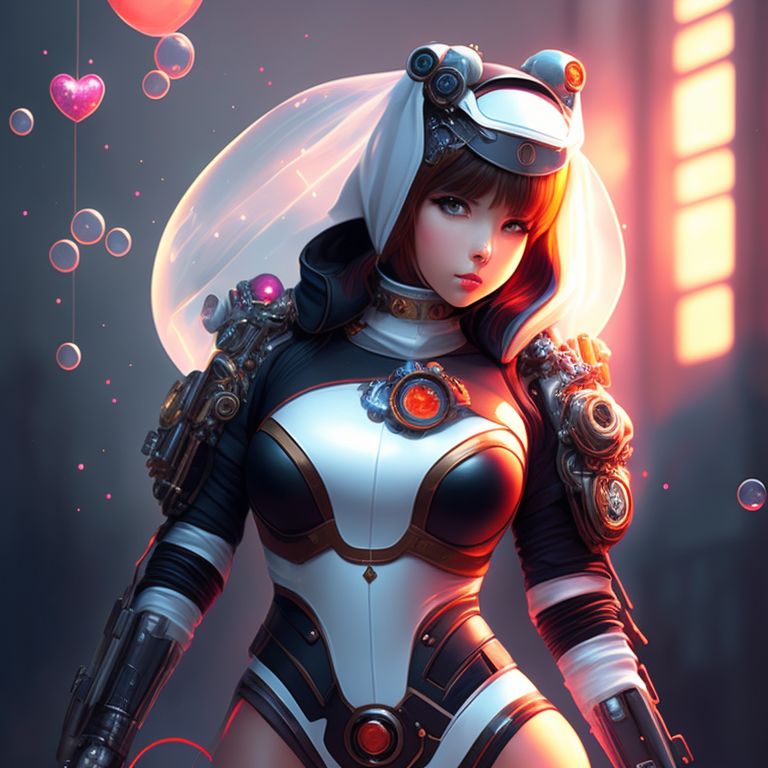 mean-skunk774: catgirl anime bubbles hearts happy spacesuit nun