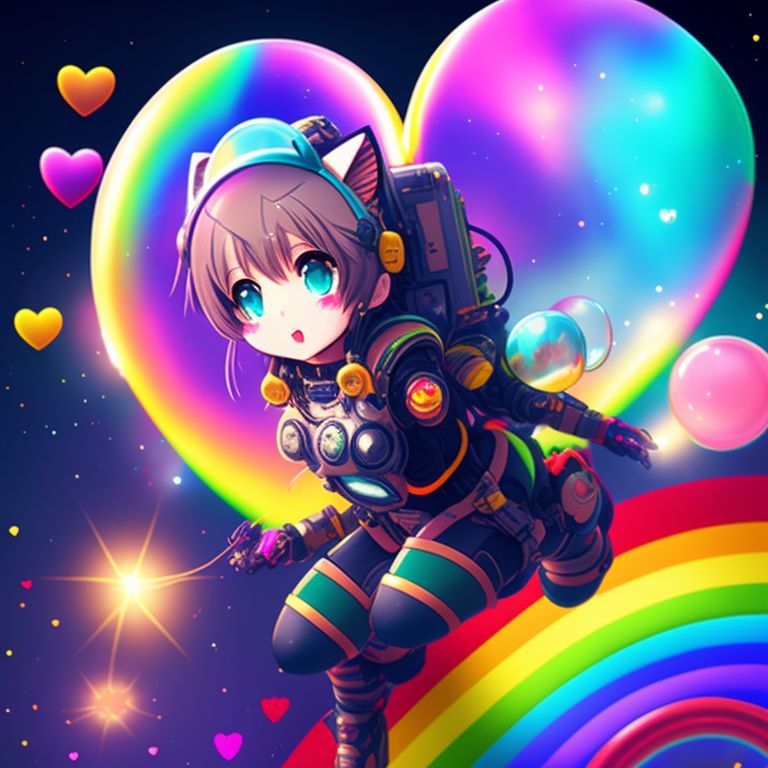 mean-skunk774: catgirl anime bubbles hearts happy spacesuit nun