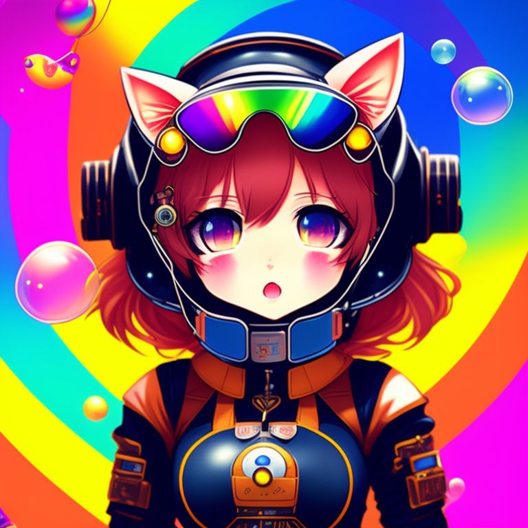 mean-skunk774: catgirl anime bubbles hearts happy spacesuit nun