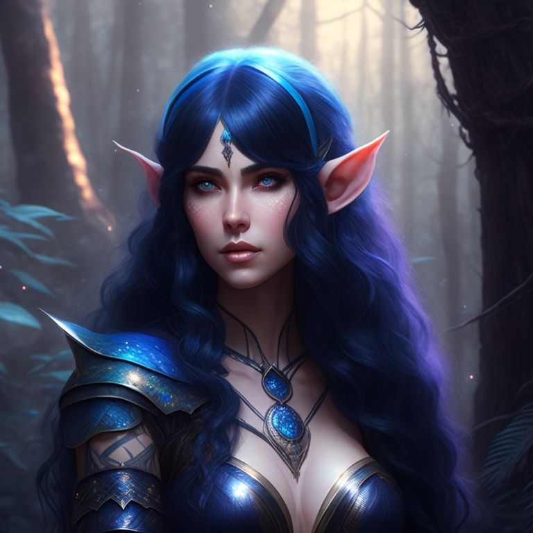 blue haired elf girl