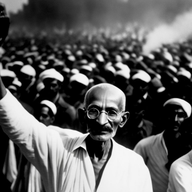 MShare: A black and white photo of Mahatma Gandhi leading a peaceful protest  march in India