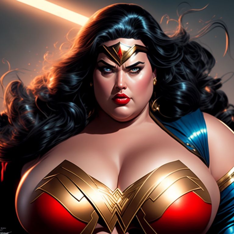 charming-ibis27: Obese ugly woman as wonderwoman natural breasts bent over