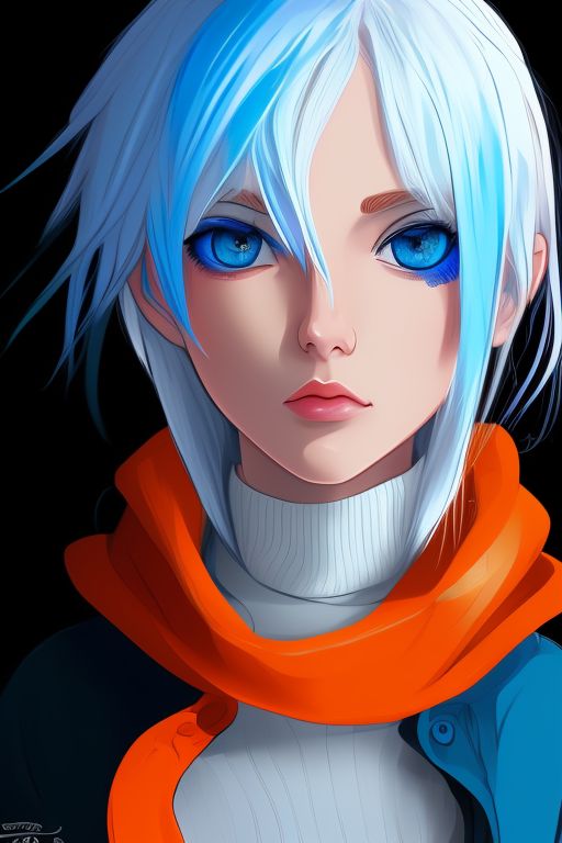 Aerishiph Girl With White Hair And Vibrant Blue And Orange Mixed Eyes And Turtle Neck 5209