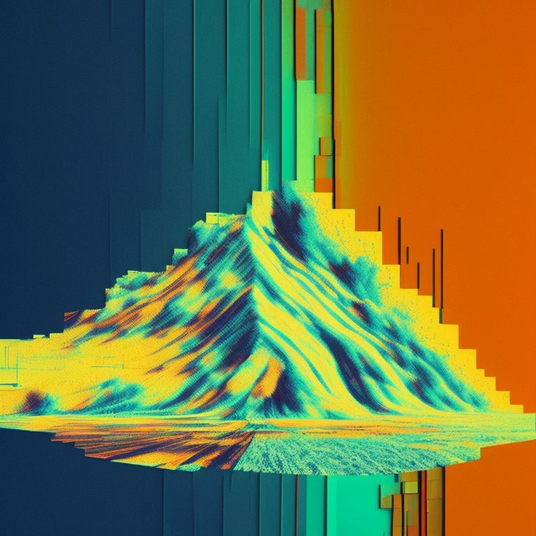 a distorted and glitchy landscape, Digital error, Glitch art, Glitched, Glitchy, Mixed media, Distorted, Static, Noise, Scrambled, Analog, Pixelated, Double exposure, Grain, Color degradation, Digital