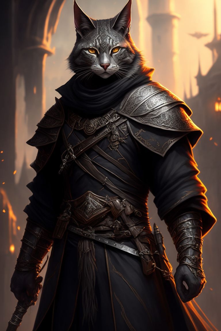 gifted-llama410: dungeons and dragons tabaxi rogue khajiit silver tabby  basic dark robe