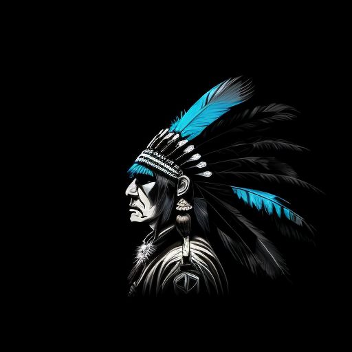 KOPF-KI-NO: Indian chief, feathers, war painting, blue brown theme