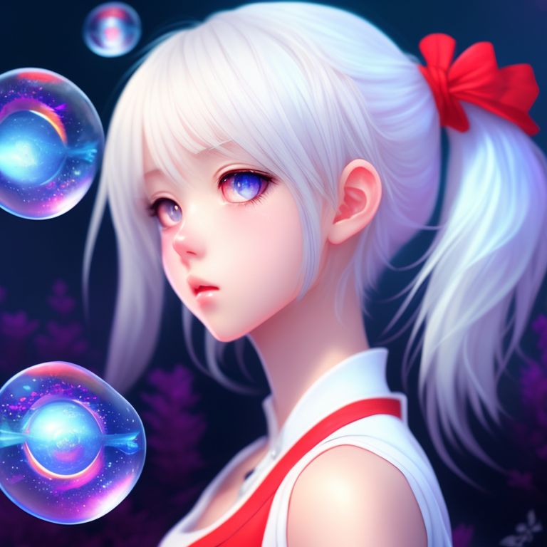 anime girl with blue eyes and white hair