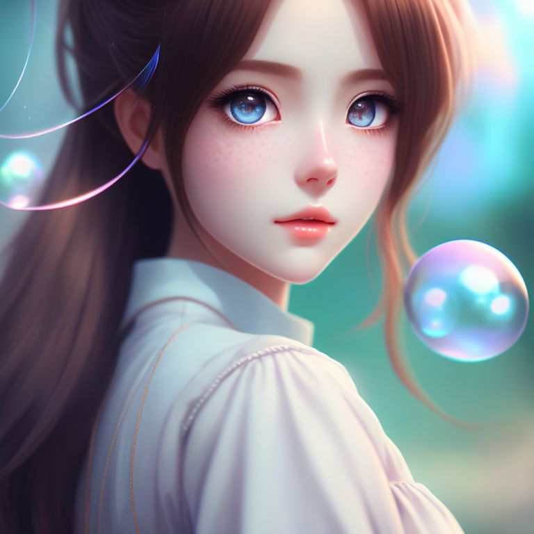 anime girl with light brown hair and blue eyes