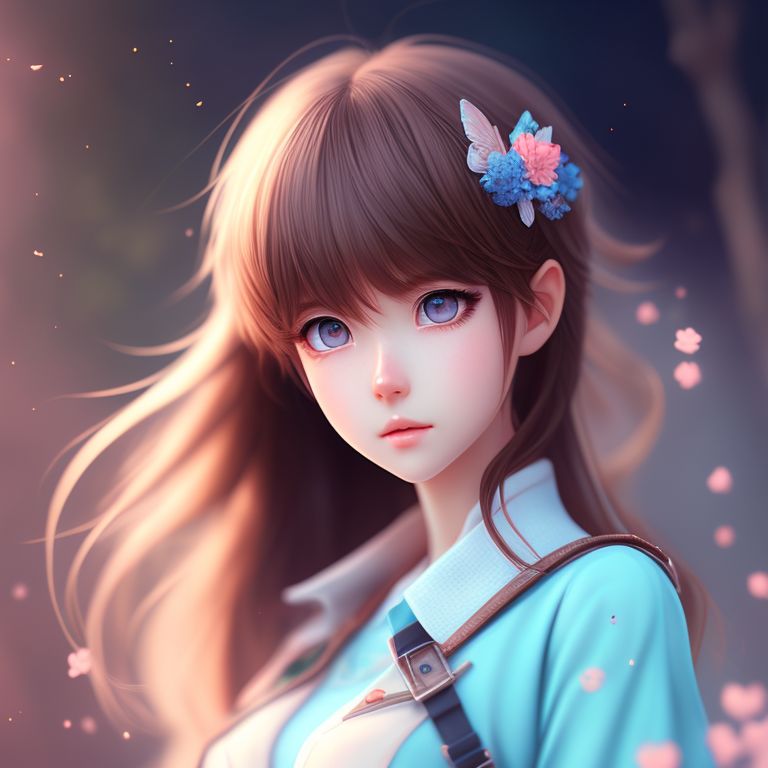 anime girl with light brown hair and blue eyes