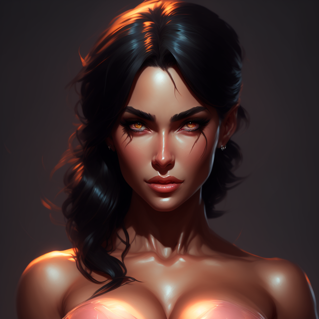 Woman with long brown hair and large breasts wearing by Artimator