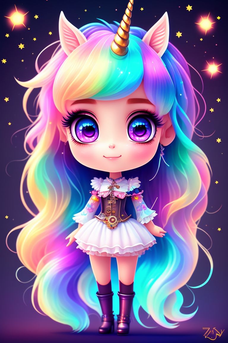 Sasseycat1964: Unicorn Girl, Center, Full Portrait, Realistic