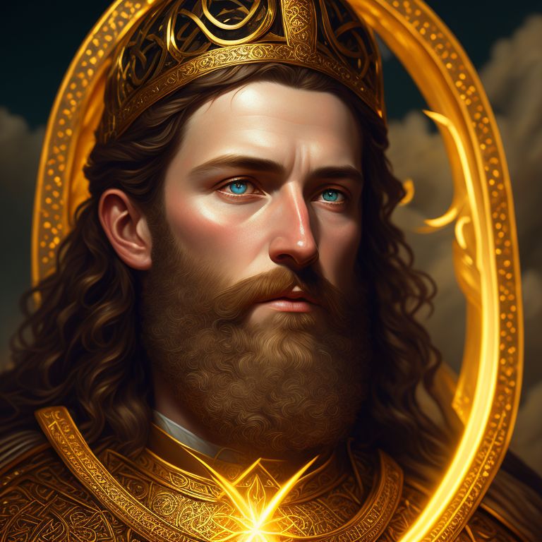 Saint Patrick of Ireland in heavens background
, angelic heavenly background, surrounded by golden light, Intricate, Fantasy, Highly detailed, portrait painting, art by magali villeneuve and greg rutkowski, Sharp focus, Divine, glowing, celtic knotwork, trending on artstation hq.