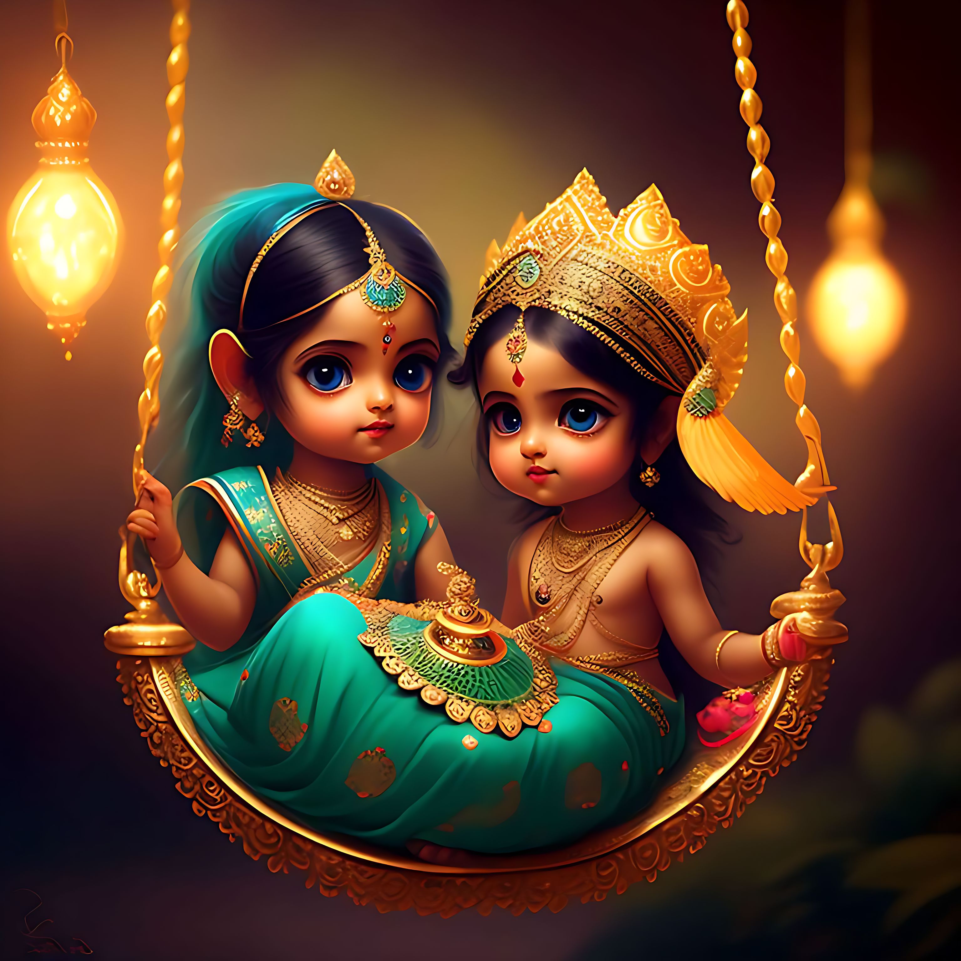 hastymarten394 Radha Krishna with peacock & flute playing swing