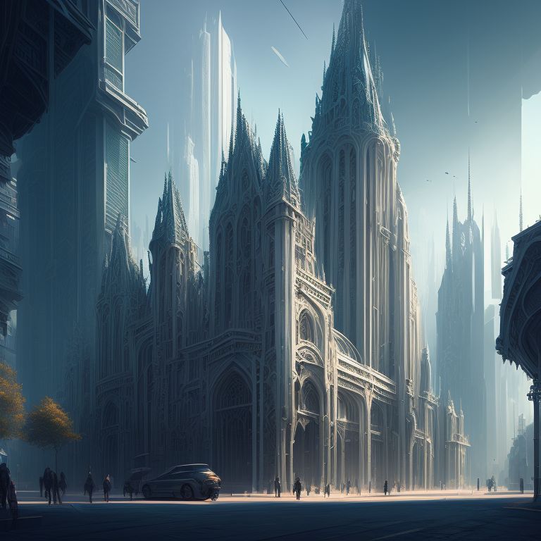 urban look, gothic style building futuristic pastel colors , highly detailed and intricate design by zaha hadid, intricategreens, Digital painting, artstationapples, Concept art, smooth and