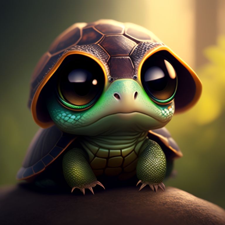 Cute Baby Turtle Cartoon With Big Eyes