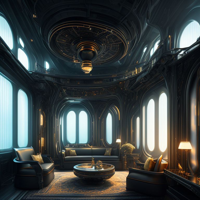 urban look, star trek space ship interior design living room gothic style clean modern , highly detailed and intricate design by zaha hadid, intricategreens, Digital painting, artstationapples, Concept art, smooth and