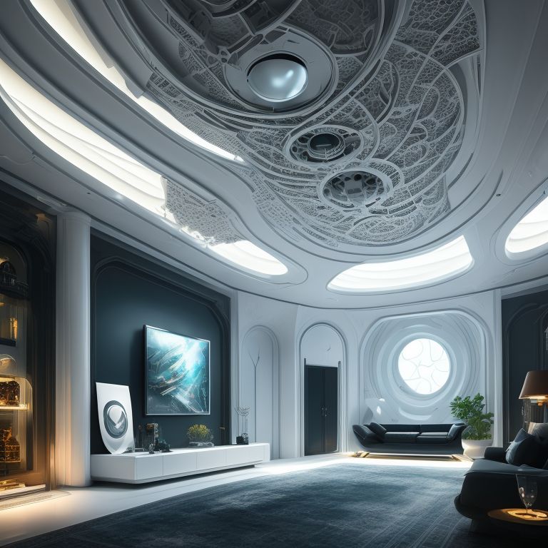 urban look, star trek space ship interior design living room gothic style clean modern white flat wall Low ceiling, highly detailed and intricate design by zaha hadid, intricategreens, Digital painting, artstationapples, Concept art, smooth and