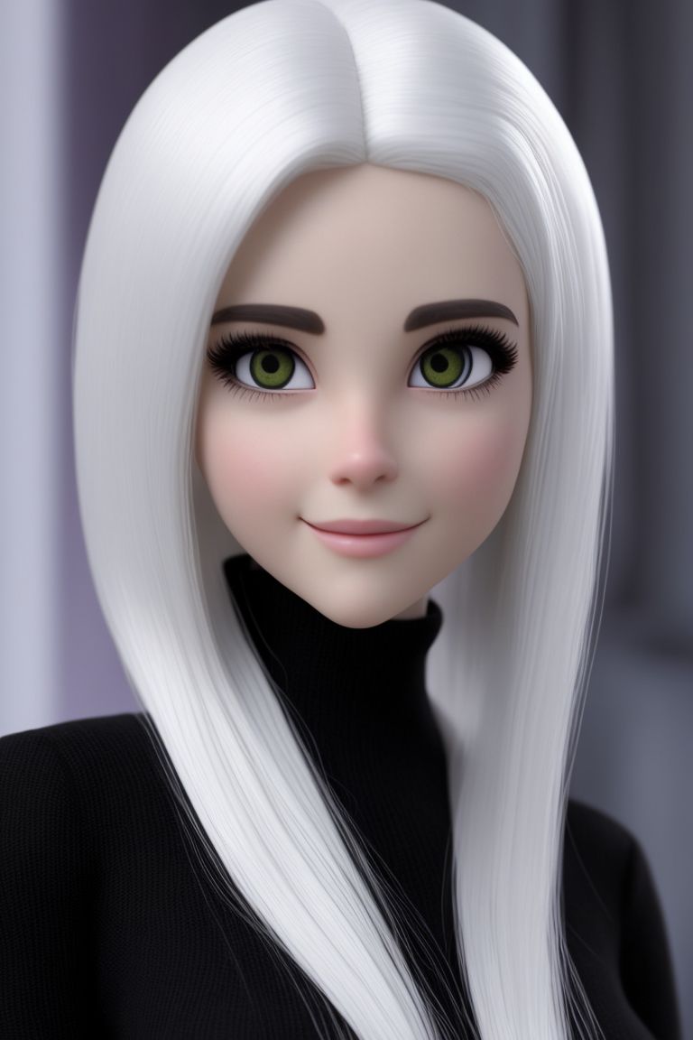 Aerishiph Girl With White Hair That Is Tucked Into A Black And White Tall Turtle Neck 3811