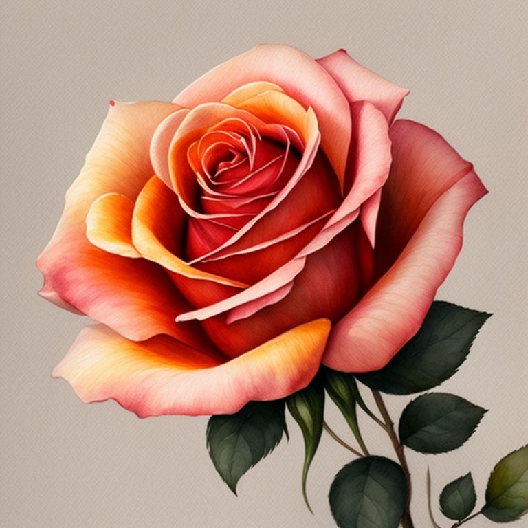 Delicate watercolor illustration,  a rose flower pencil art, Warm color palette, Pastel colors, White background, Cozy