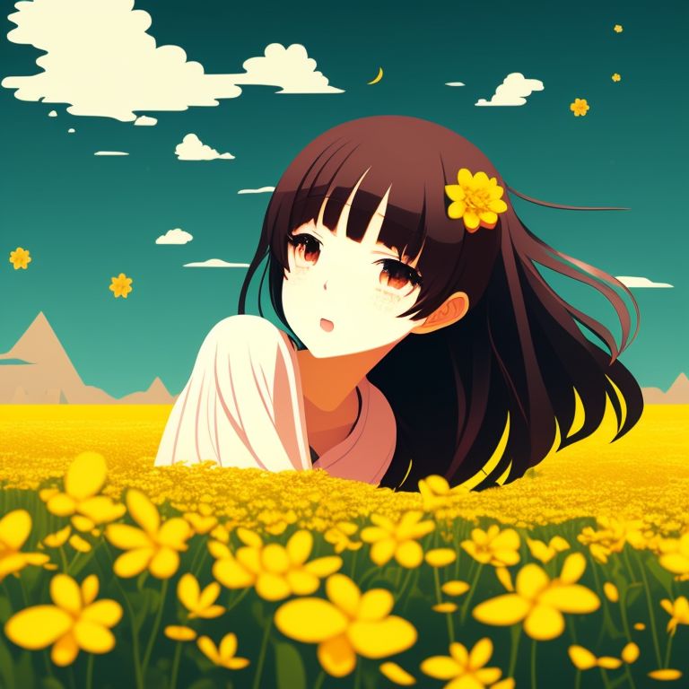 MShare Anime girl, yellow flowers