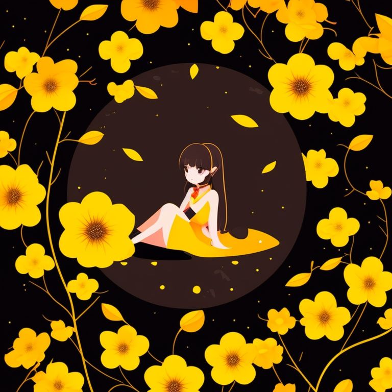 Mshare Anime Girl Yellow Flowers 0025