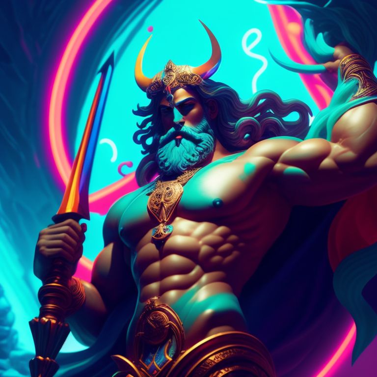 dirty-deer390: Poseidon ruling over the seas with a neon background