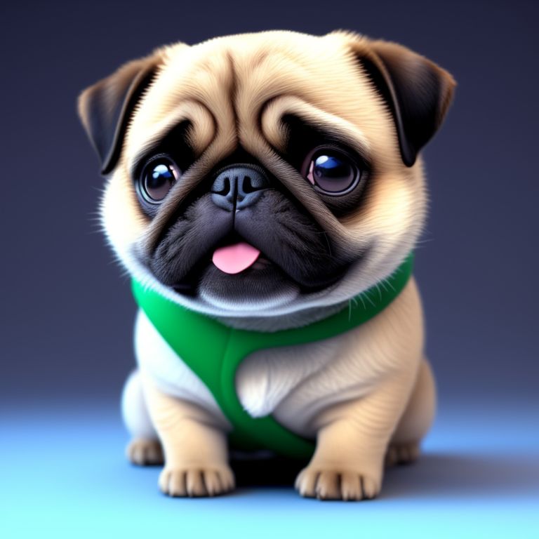 virtual-clam218: A chubby pug dog with a blue and green eyes wearing a ...